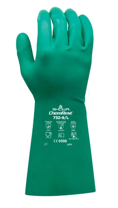 732. Guante Resistente a Químicos Recubierto de Nitrilo Biodegradable Cat.III (12 pares)