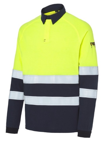 4909. Polo Alta Visibilidad Ignífugo Inherente Multimarca, Manga Larga. 60% Modacrílico - 39% Algodón - 1% Antiestático.