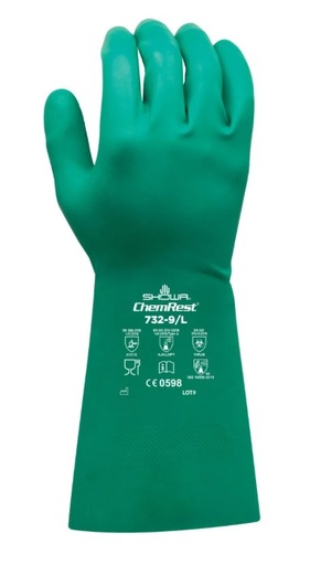 732. Guante Resistente a Químicos Recubierto de Nitrilo Biodegradable Cat.III (12 pares)